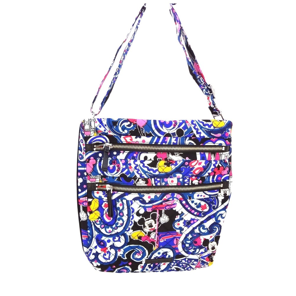 Vera Bradley Triple Zip Hipster Disney Mickey Minnie Paisley Blue Pink Excellent